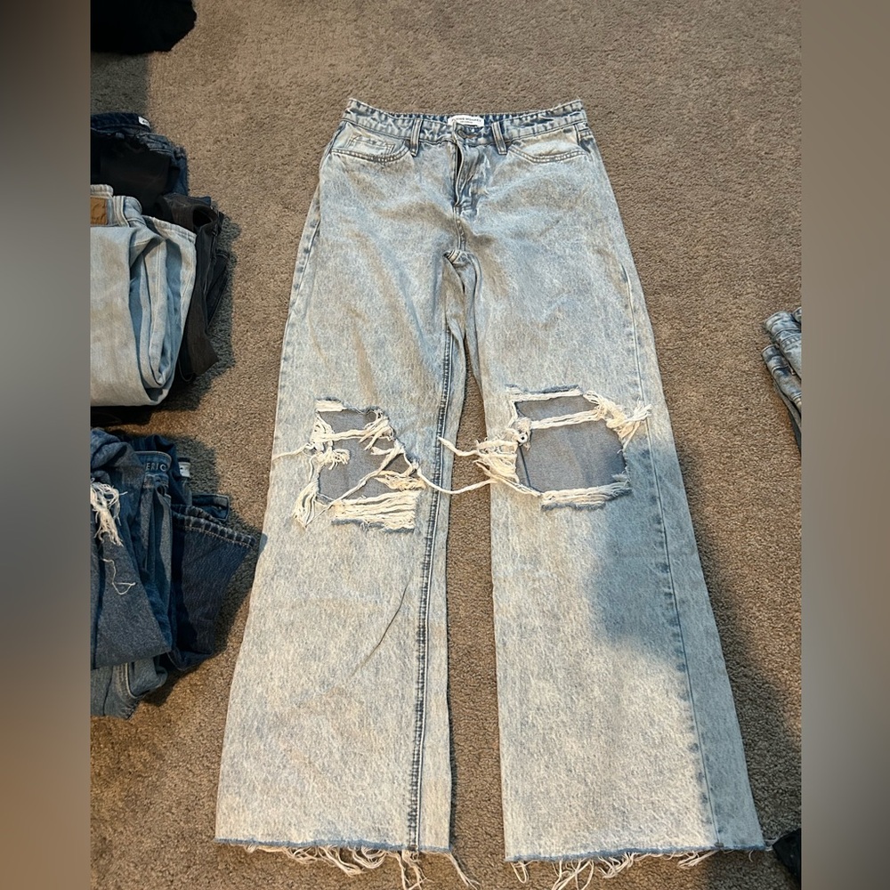 Flying Monkey Light Blue Distressed Straight Leg Jeans